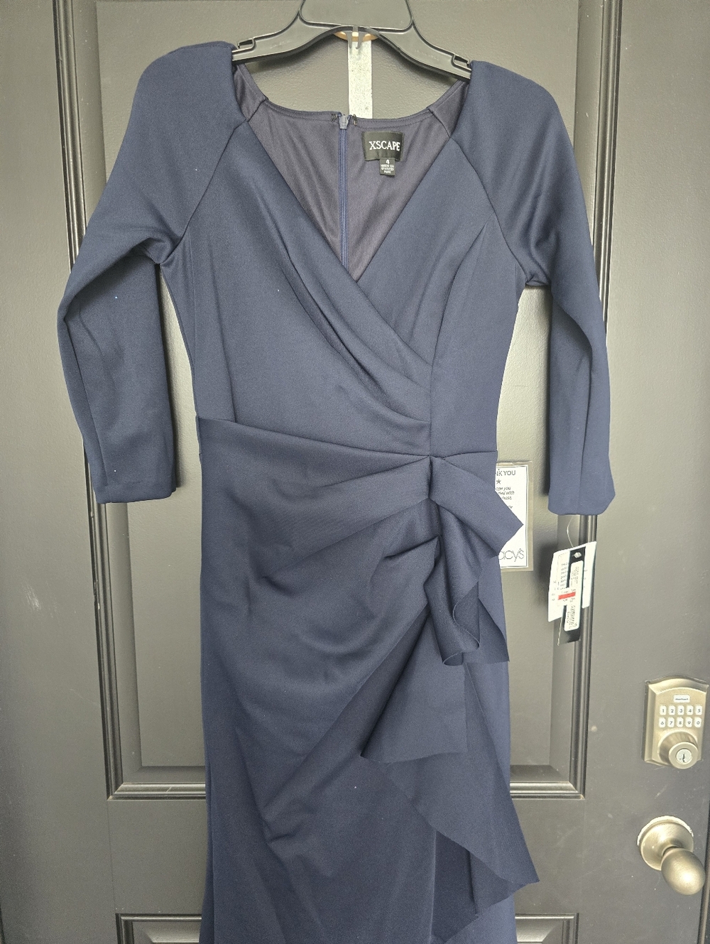 XSCAPE Navy Long Sleeve Wrap Mermaid Evening Dress Size 4 Formal $249 - Picture 4 of 13